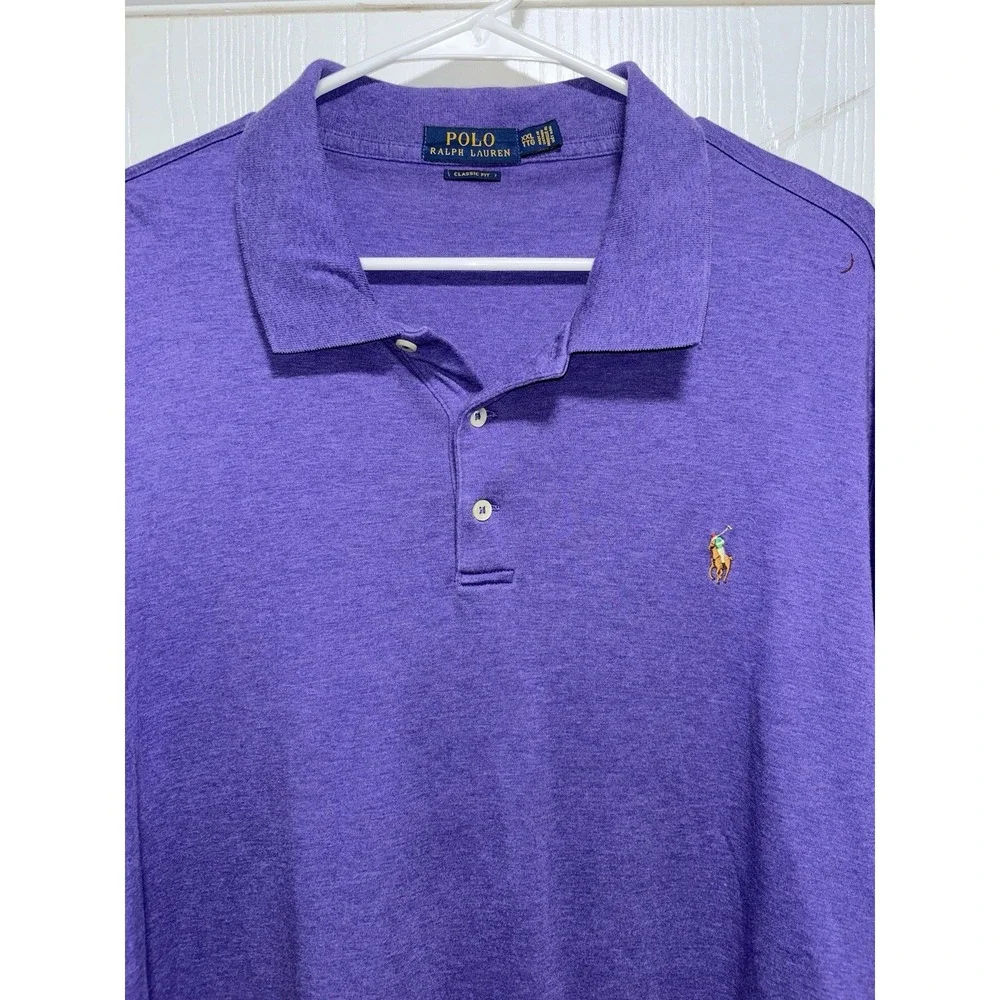 Polo Ralph Lauren Classic Fit Polo Shirt Men XXL Pima Purple Heather Flesh Pony‎